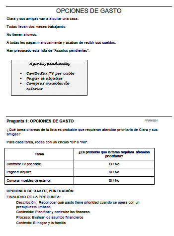 Pregunta de competencia financiera PISA 2012